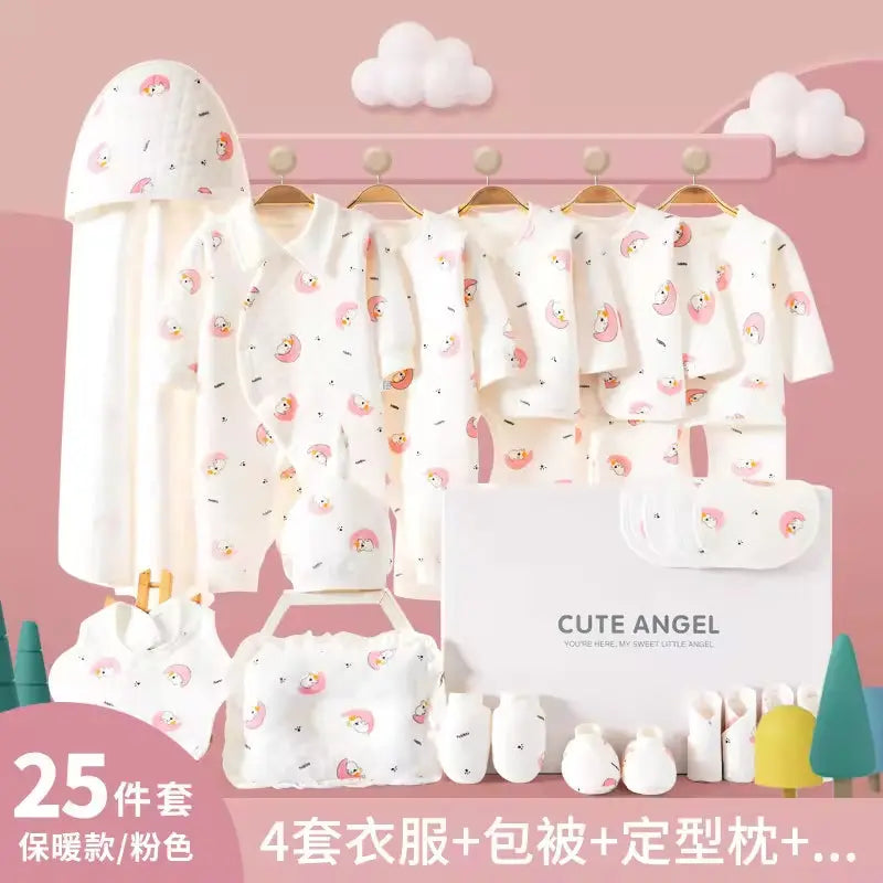 Spring Babies Gift Box 100% Cotton Clothing Sets 22Pcs 25Pcs Pink Blue Logo New Born Baby Clothes Gift Set