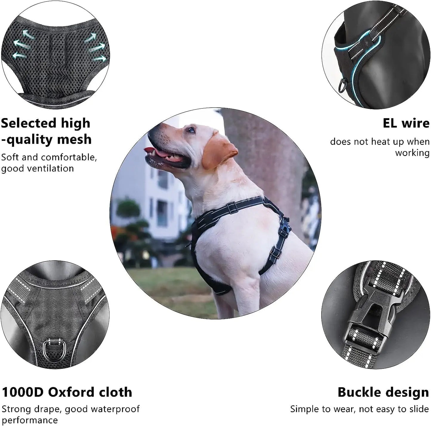 No Pull Dog Harness, Light up Dog Harness There Are 3 Light Modes with Control Handle and Reflective Strap, Adjustable Breathable Dog Vest Suitable for Small, Medium, Large Dogs(S)