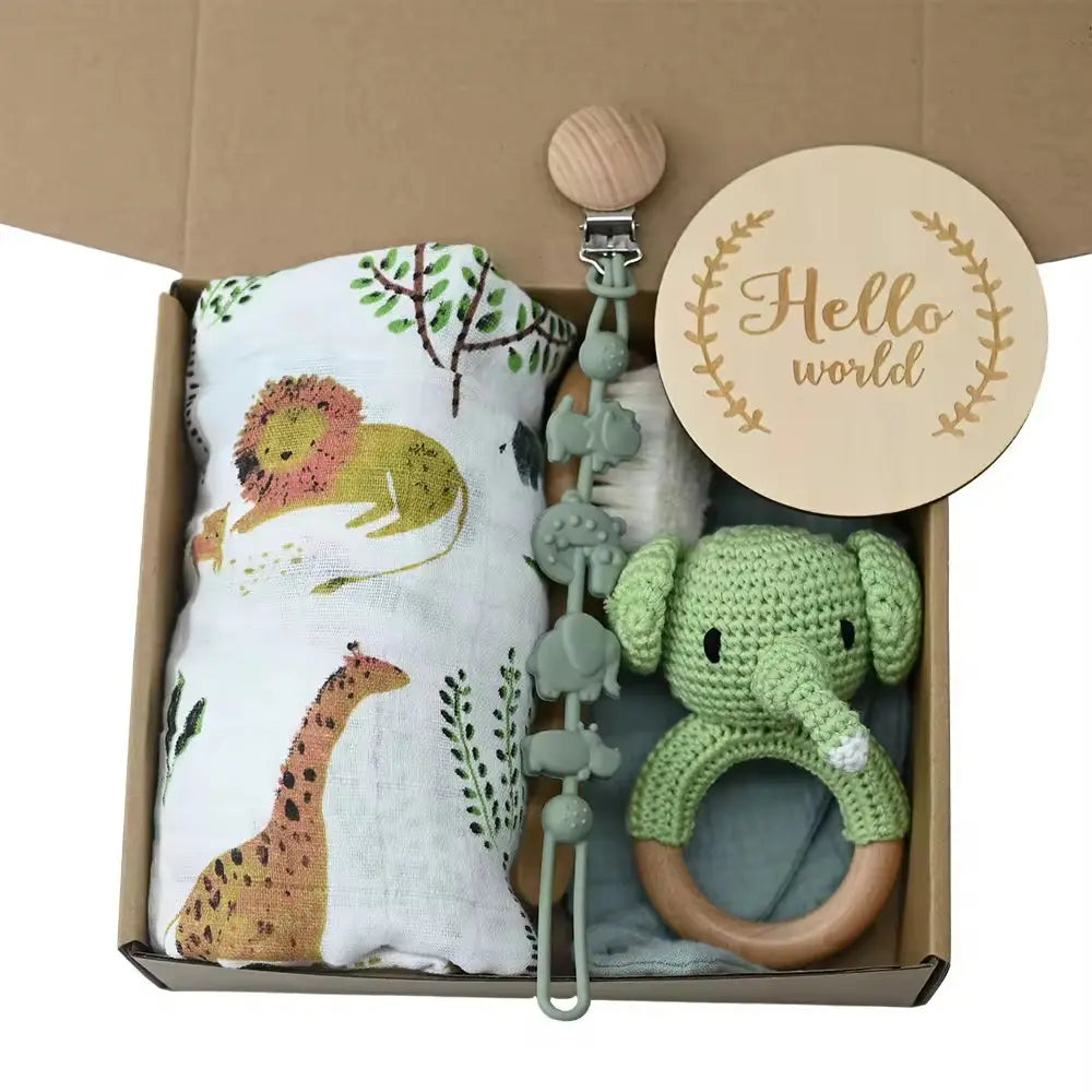 Organic Bamboo Cotton Baby Muslin Swaddle Blanket Set Customized Design Newborn Shower Gift Box
