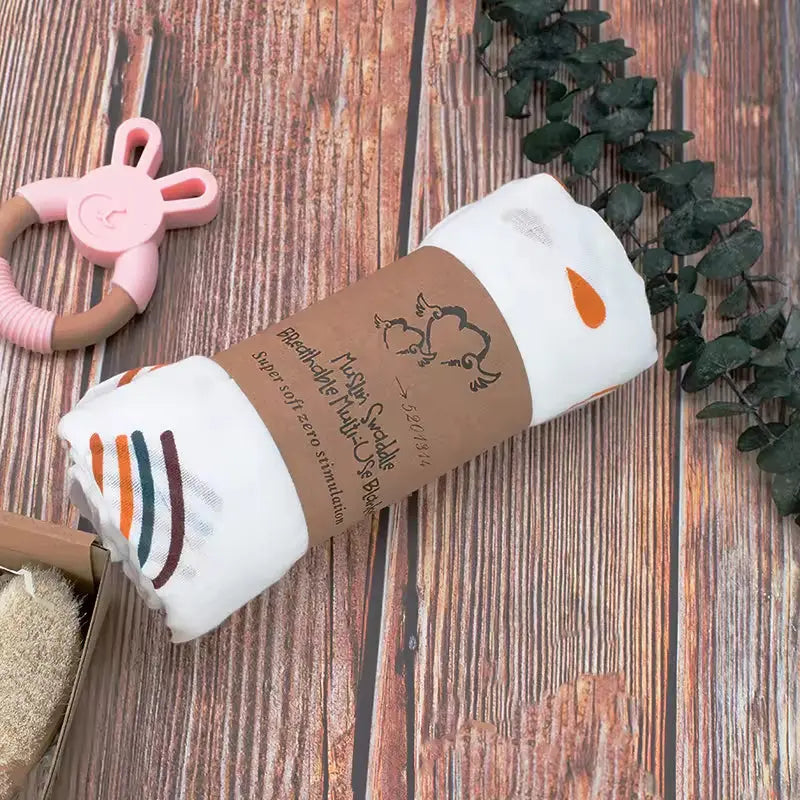 Crochet Bunny Baby Rattle Bamboo Swaddle Blanket Newborn Gift Set for Babies Shower Bath Gift Box