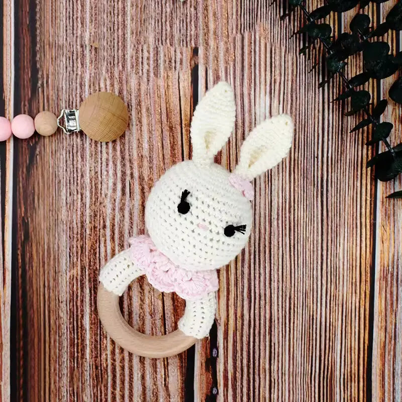 Crochet Bunny Baby Rattle Bamboo Swaddle Blanket Newborn Gift Set for Babies Shower Bath Gift Box
