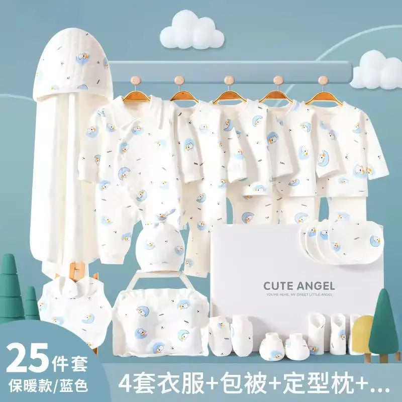 Spring Babies Gift Box 100% Cotton Clothing Sets 22Pcs 25Pcs Pink Blue Logo New Born Baby Clothes Gift Set