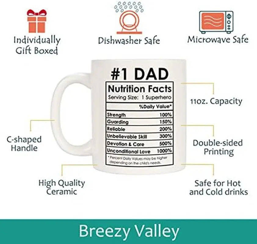 Dad Mug - Fathers Day Gift for Dad Coffee Mug from Daughter Son - Best Dad Gifts, 1 Dad Nutrition Facts Mug - Happy Dad Birthday Gifts from Daughter Son