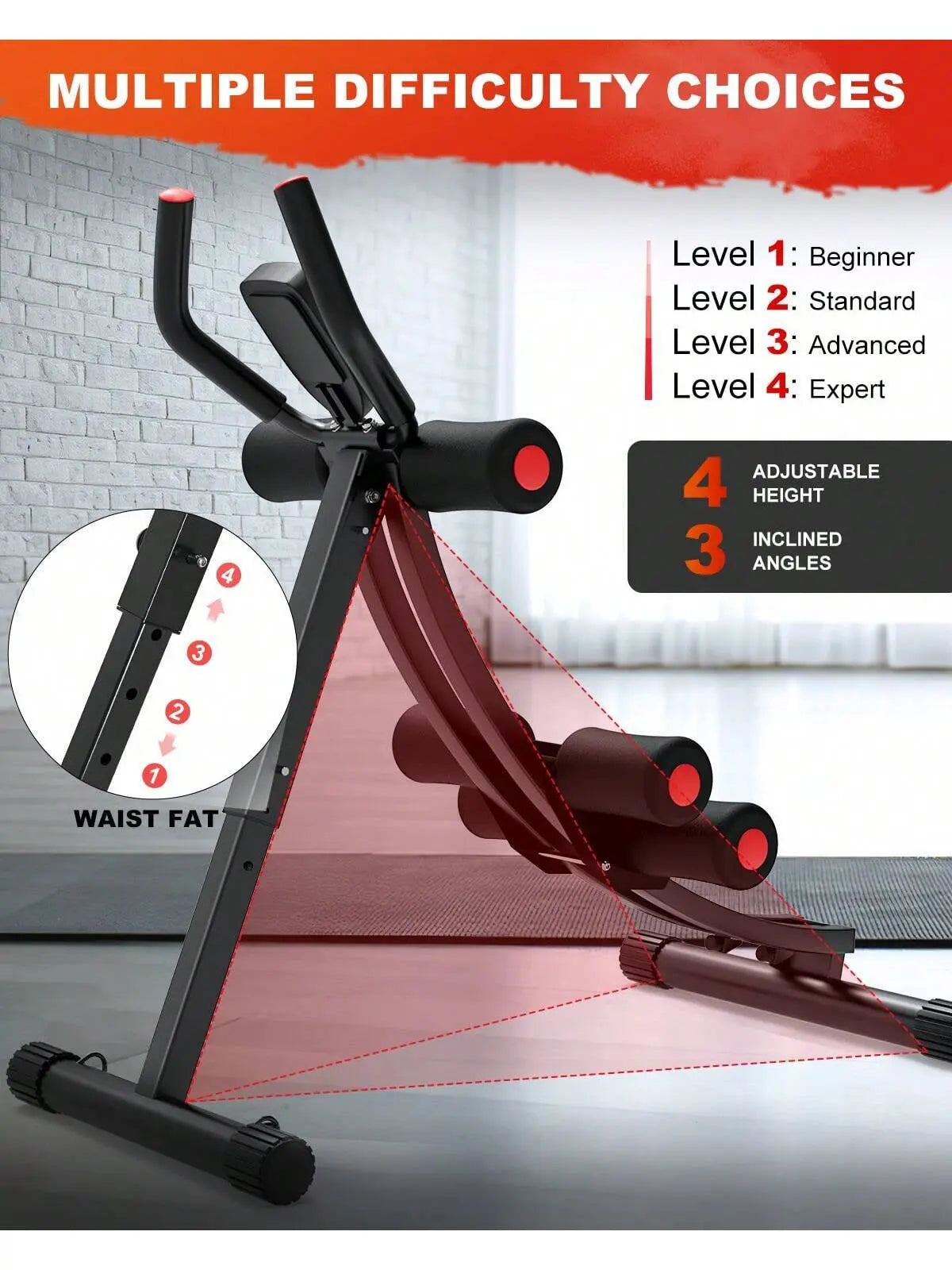 GIKPAL Ab Workout Equipment, Ab Machine for Home Gym, Height Adjustable Ab Trainer, Foldable Fitness Equipment, Abdominal Trainers Ab Workout Machine