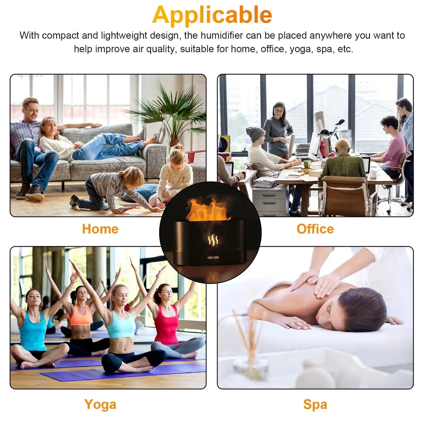 180Ml Flame Air Humidifier Essential Oil Diffuser, 3D USB 7 Color Light Aroma Diffuser for Home, Office, Spa, Gym