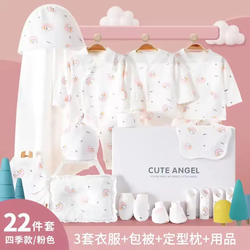 Spring Babies Gift Box 100% Cotton Clothing Sets 22Pcs 25Pcs Pink Blue Logo New Born Baby Clothes Gift Set