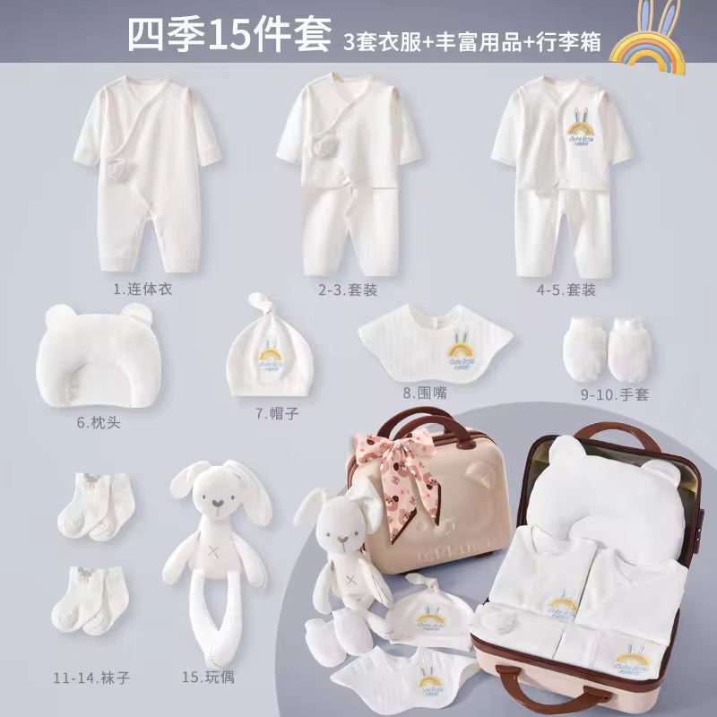 Four Seasons Style 15~20PCS New Born Baby Clothing Set Pure Cotton White Baby Rompers Baby Clothes Newborn Set Gift Box