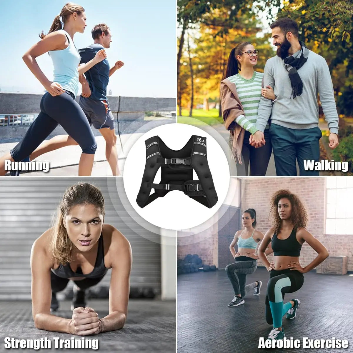 Weighted Vest for Women Men Kids, 16Lb/20Lb/30Lb Body Weight Vests with Reflective Stripe, Adjustable Weight Loss Workout Equipment for Fitness, Strength Training, Running, Walking, Jogging
