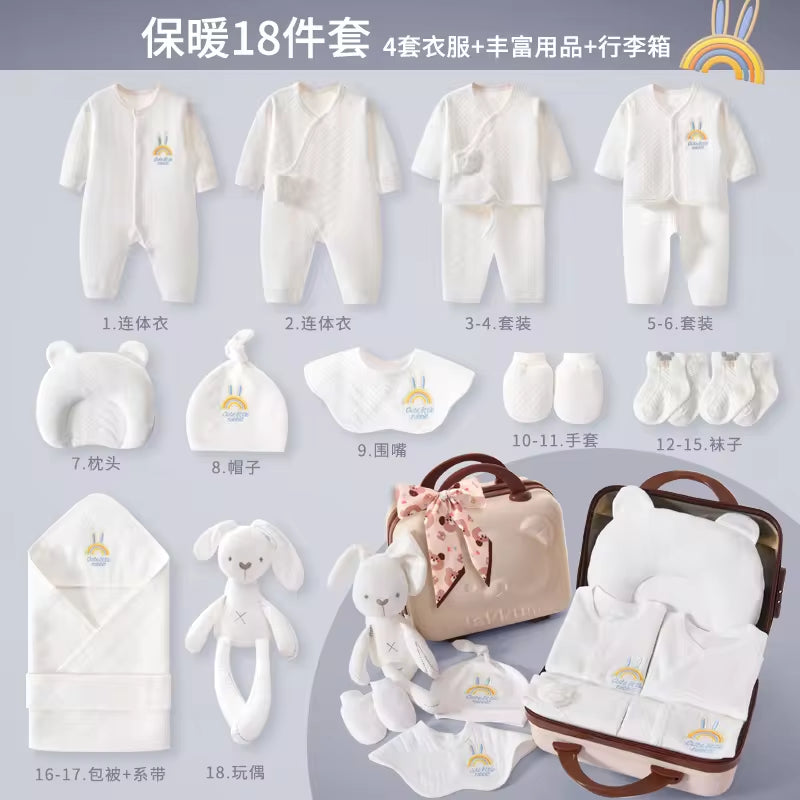 Four Seasons Style 15~20PCS New Born Baby Clothing Set Pure Cotton White Baby Rompers Baby Clothes Newborn Set Gift Box