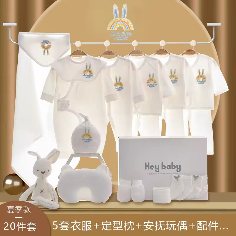 Four Seasons Style 15~20PCS New Born Baby Clothing Set Pure Cotton White Baby Rompers Baby Clothes Newborn Set Gift Box