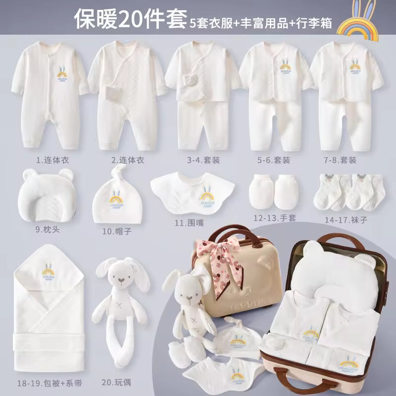 Four Seasons Style 15~20PCS New Born Baby Clothing Set Pure Cotton White Baby Rompers Baby Clothes Newborn Set Gift Box