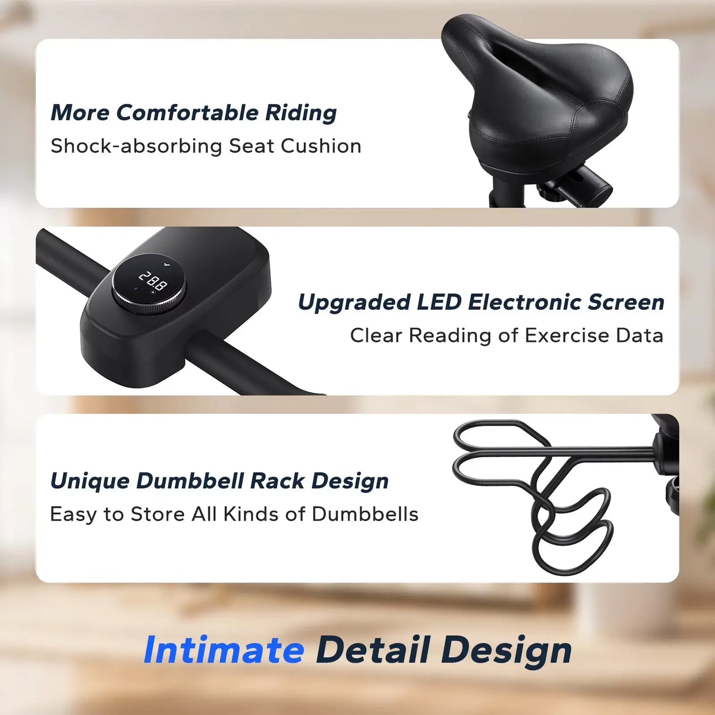 Exercise Bike Magnetic Home Stationary Bike with Free App Quiet Indoor Cycling Bike with 300Lbs Weight Capacity Dumbbell Rack