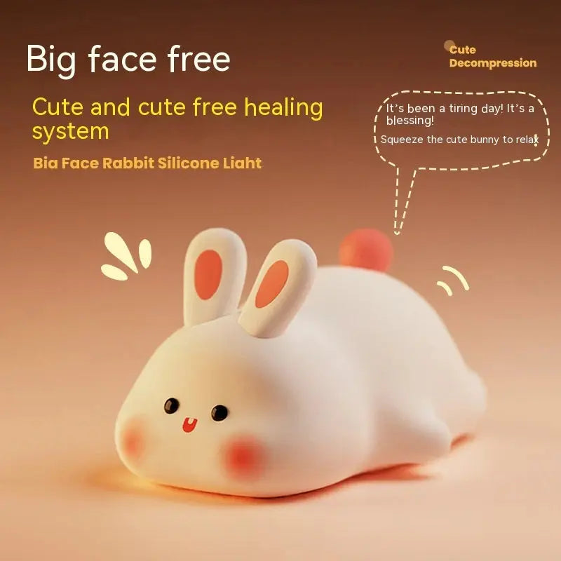 Cute LED Night Light Touch Sensor Cartoon Kid&#39;S Nightlights Big Face Rabbit Silicone Night Light Christmas Gift Bedside Lamp Home Decor