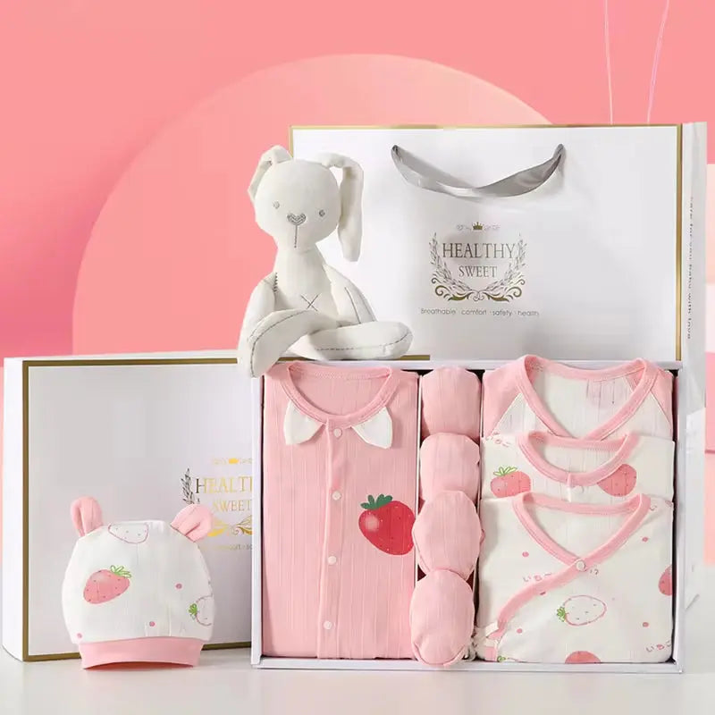 100% Cotton All Seasons Babies Gift Box | 18-25 Piece Newborn Baby Clothes Gift Set in Pink, Blue, Yellow