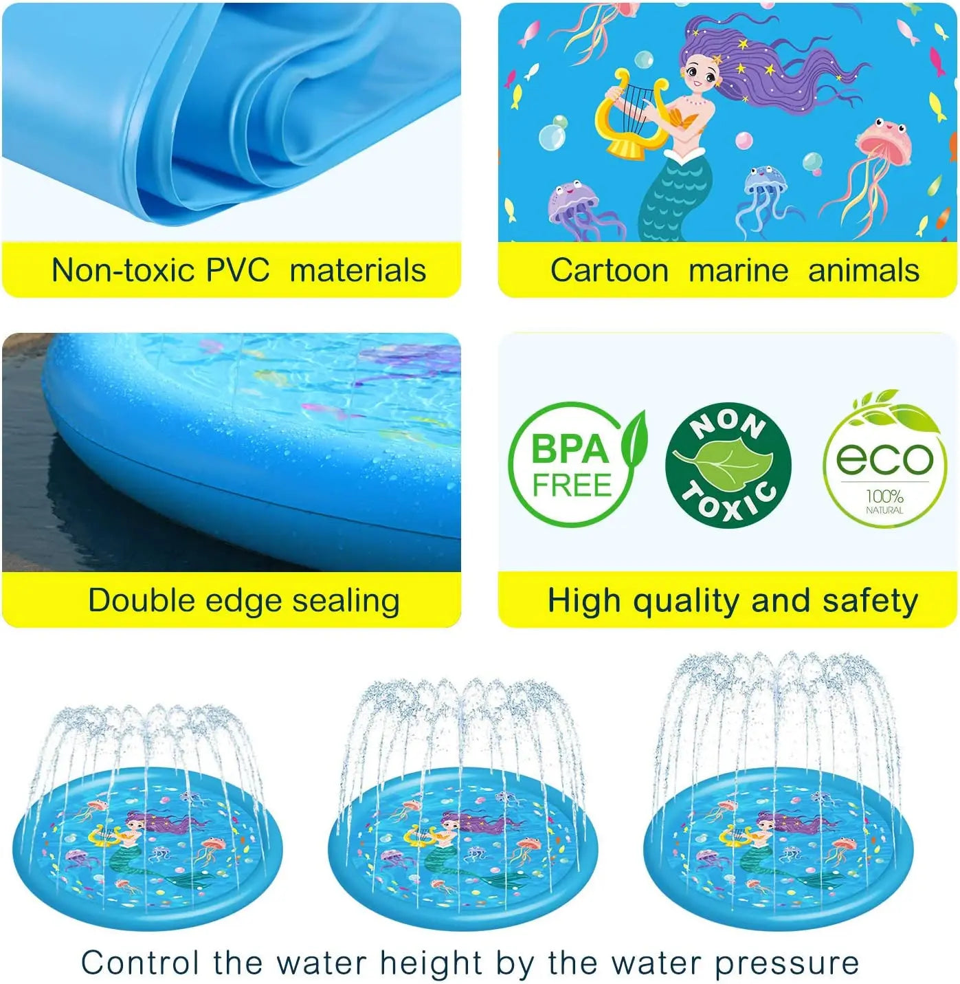 Kids Sprinklers for Outside, Splash Pad for Toddlers &amp; Baby Pool 3-In-1 60&quot; Water Toys Gifts for 1 2 3 4 5 Year Old Boys Girls Splash Play Mat