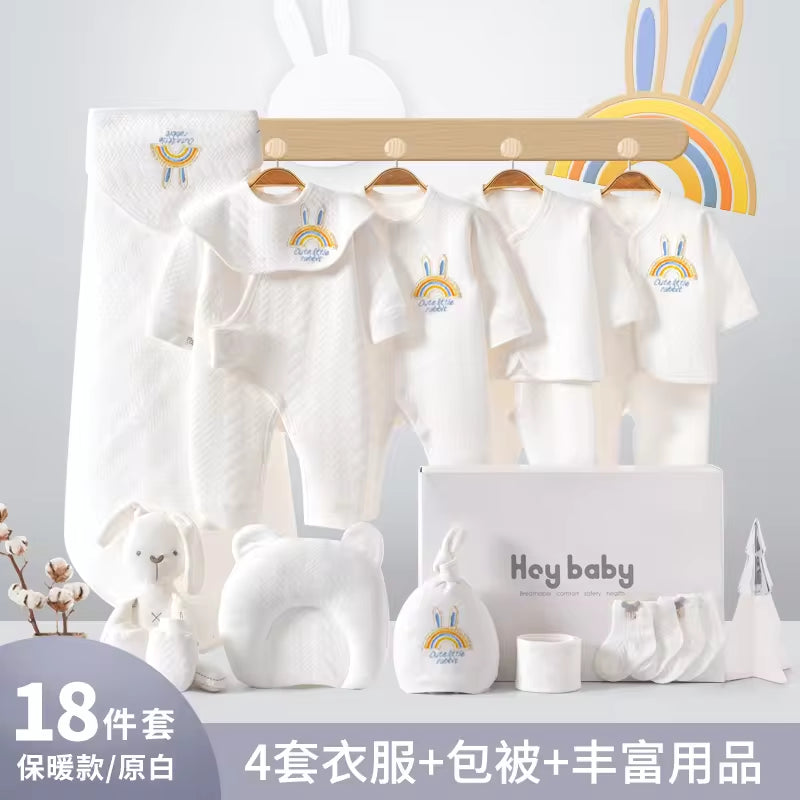 Four Seasons Style 15~20PCS New Born Baby Clothing Set Pure Cotton White Baby Rompers Baby Clothes Newborn Set Gift Box