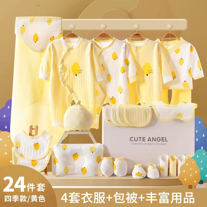 Spring Babies Gift Box 100% Cotton Clothing Sets 24Pcs 26Pcs Pink Green Yellow New Born Baby Clothes Gift Set