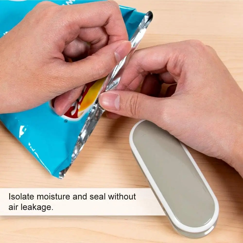 Mini Bag Sealer Heat Seal, Portable Vacuum Sealer with Hook, Heat Sealer, Chip Bag Sealer &amp; Cutter 2-In-1 (Grey) - Reseal for Snack Bags, Plastic Bags, Aluminum Bags