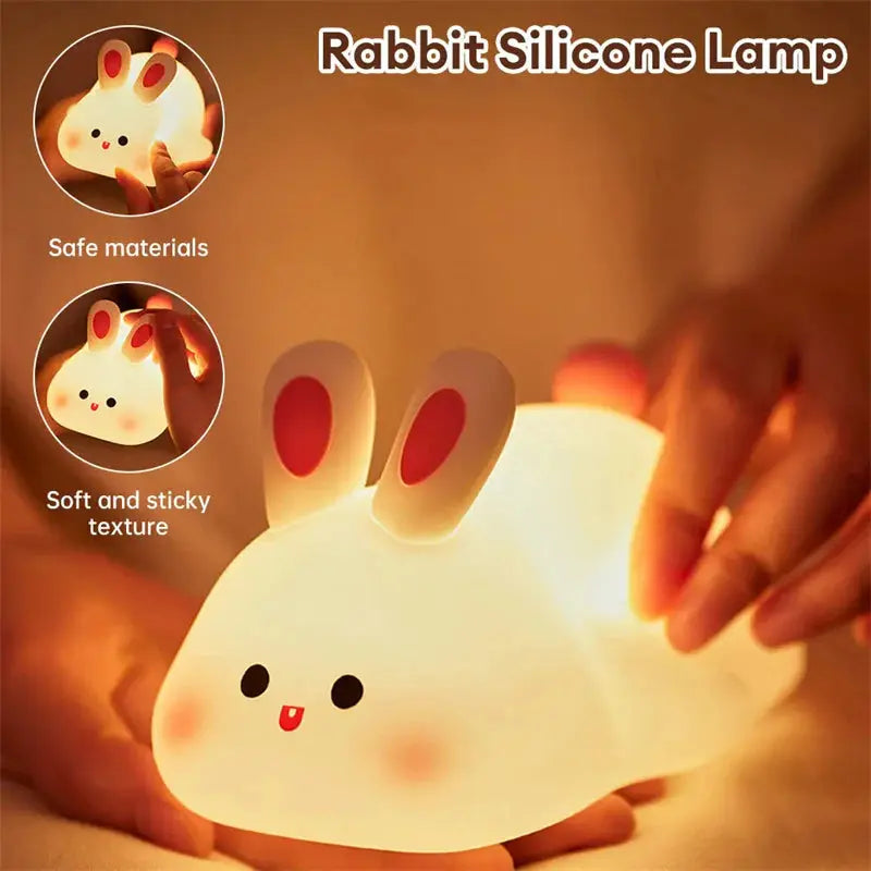 Cute LED Night Light Touch Sensor Cartoon Kid&#39;S Nightlights Big Face Rabbit Silicone Night Light Christmas Gift Bedside Lamp Home Decor