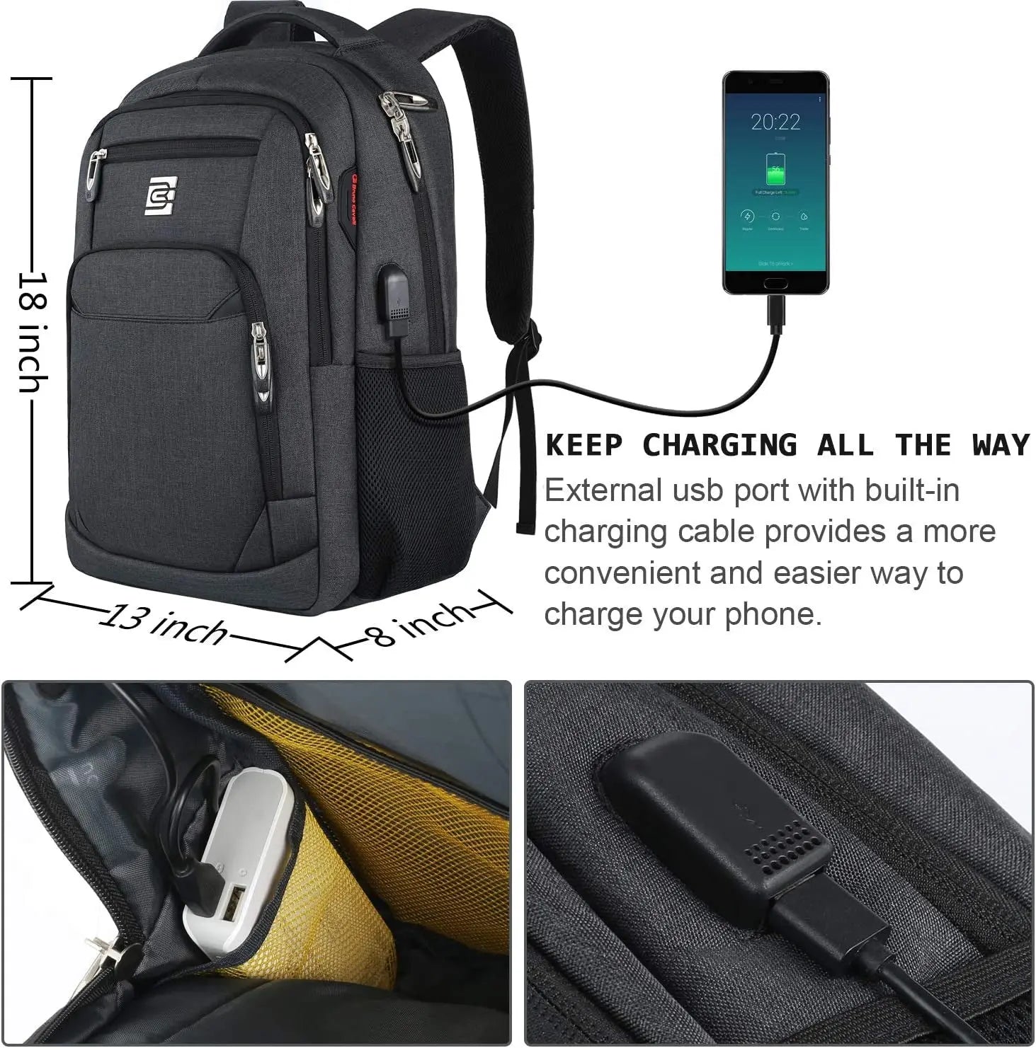 Laptop Backpack,Business Travel anti Theft Slim Durable Laptops Backpack with USB Charging Port,Water Resistant College Computer Bag for Women &amp; Men Fits 15.6 Inch Laptop and Notebook - Black