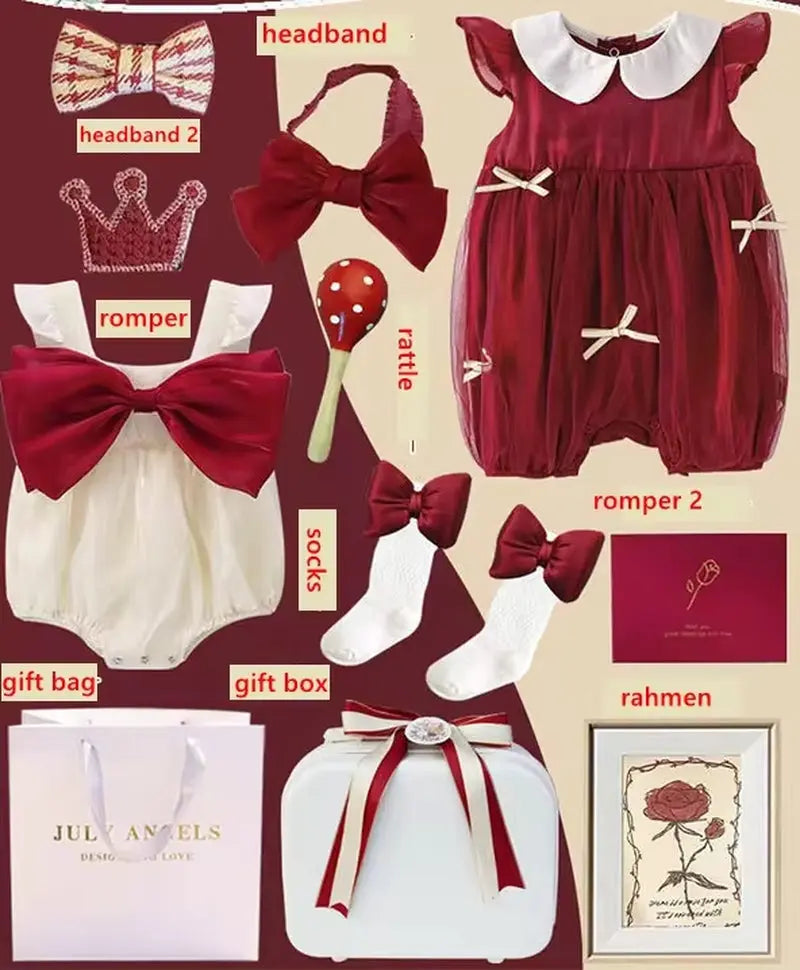 Newborn Baby Girl Festival Gift Gift Box Set Romper Sock Rattle Cute Babies Shower Clothing Set