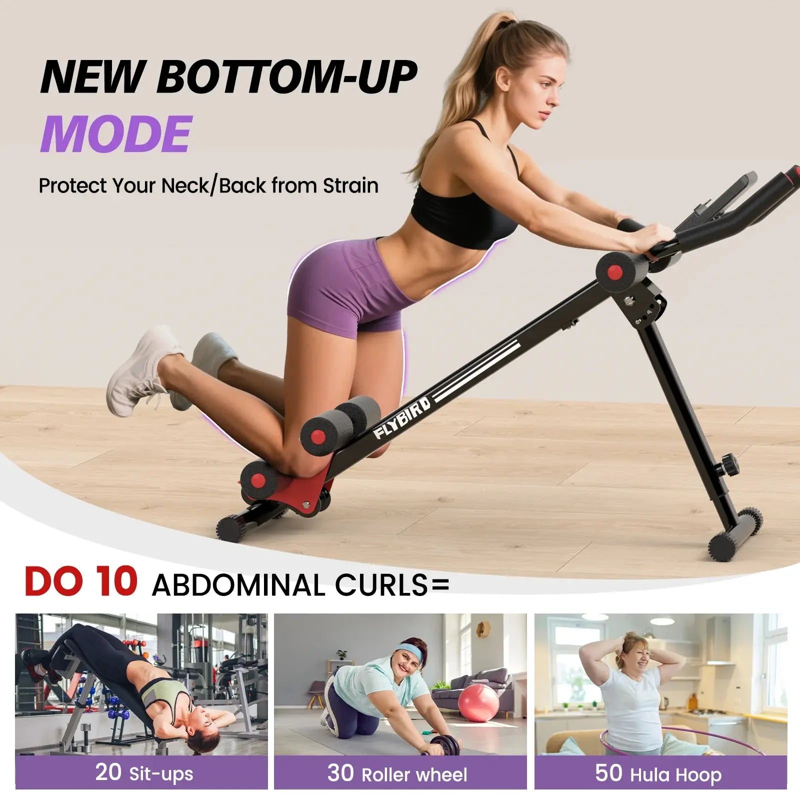 Adjustable Ab Workout Equipment, Full Body Strength Training, Foldable Waist Trainer, 330 Lb Capacity