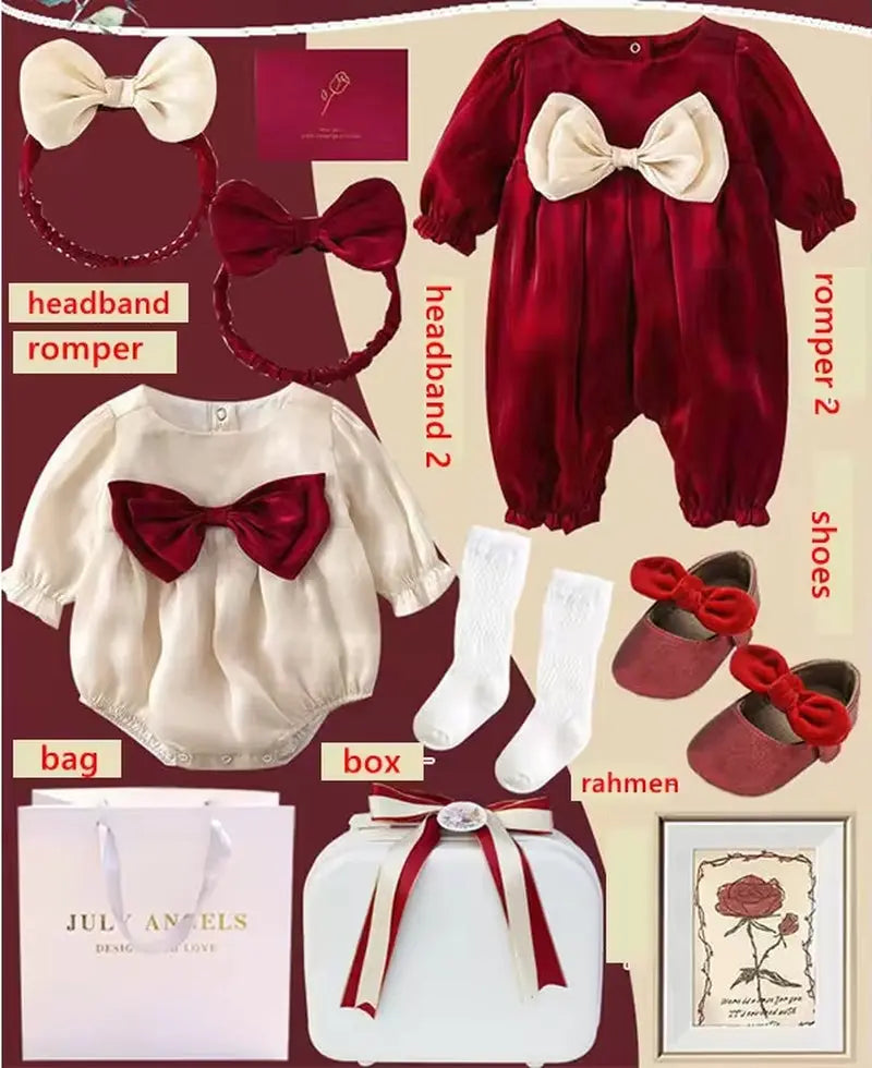 Newborn Baby Girl Festival Gift Gift Box Set Romper Sock Rattle Cute Babies Shower Clothing Set