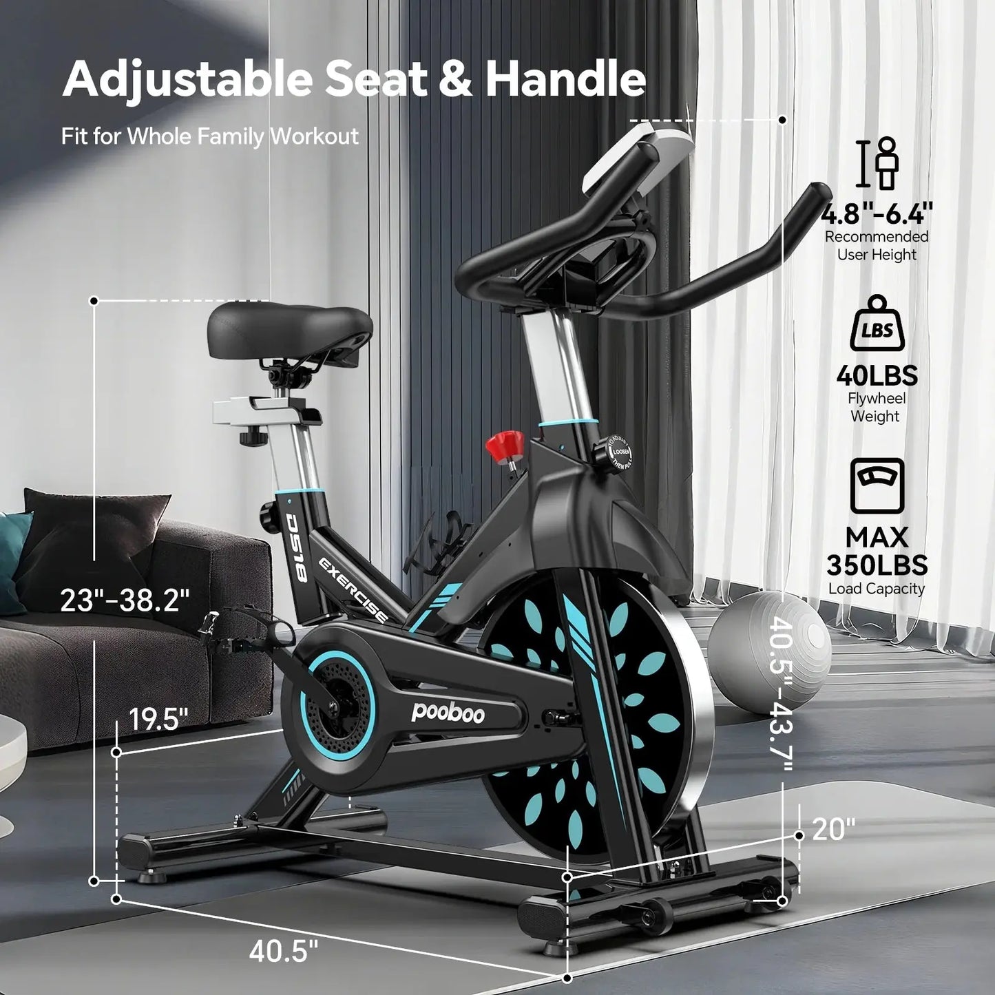 Professional Indoor Cycling Bike Stationary Exercise Bikes Home Cardio Workout Bicycle Machine 350Lb Flywheel Weight 40Lbs