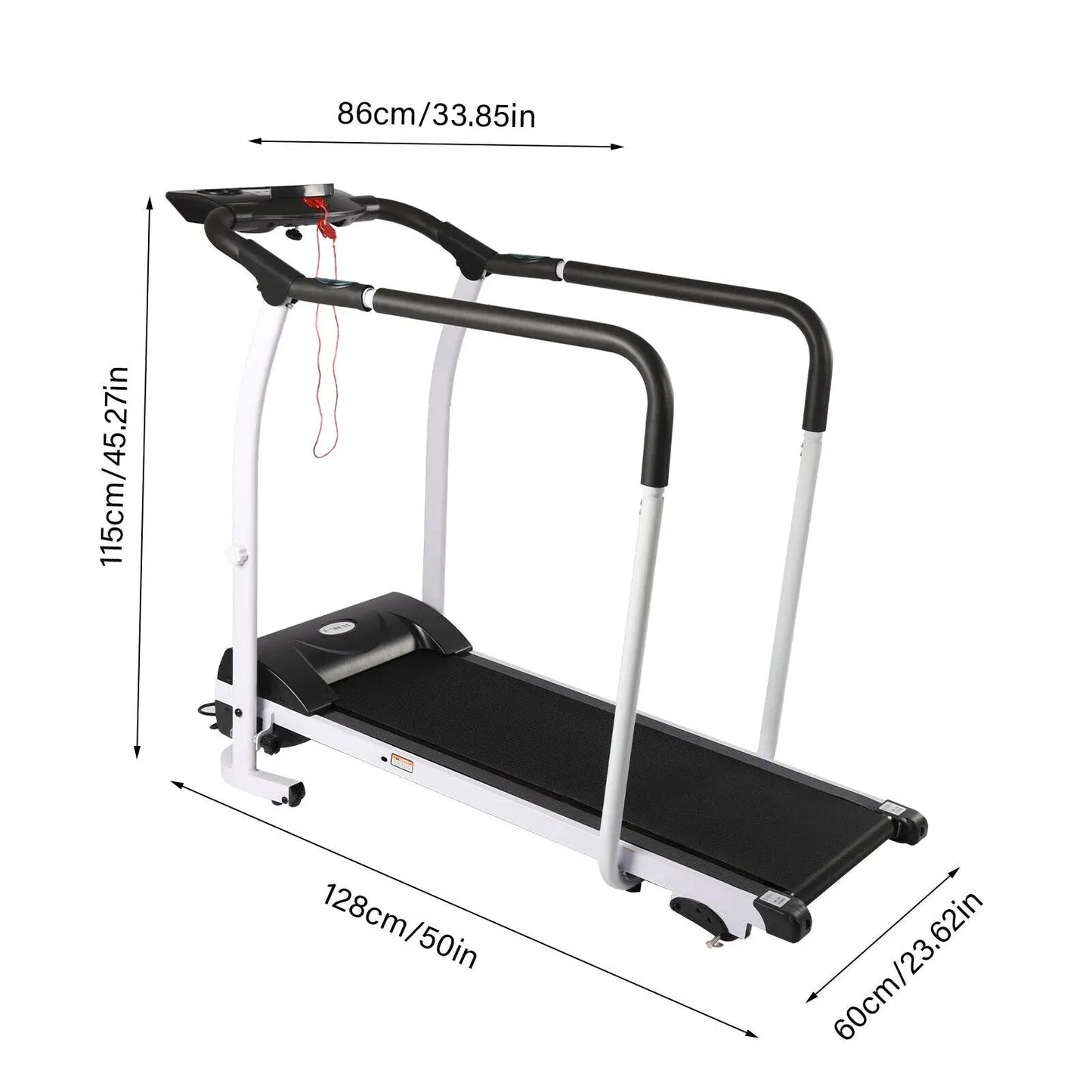 Recovery Fitness Walking Treadmill W/ Full Length Handrails Heart Rate Sensor