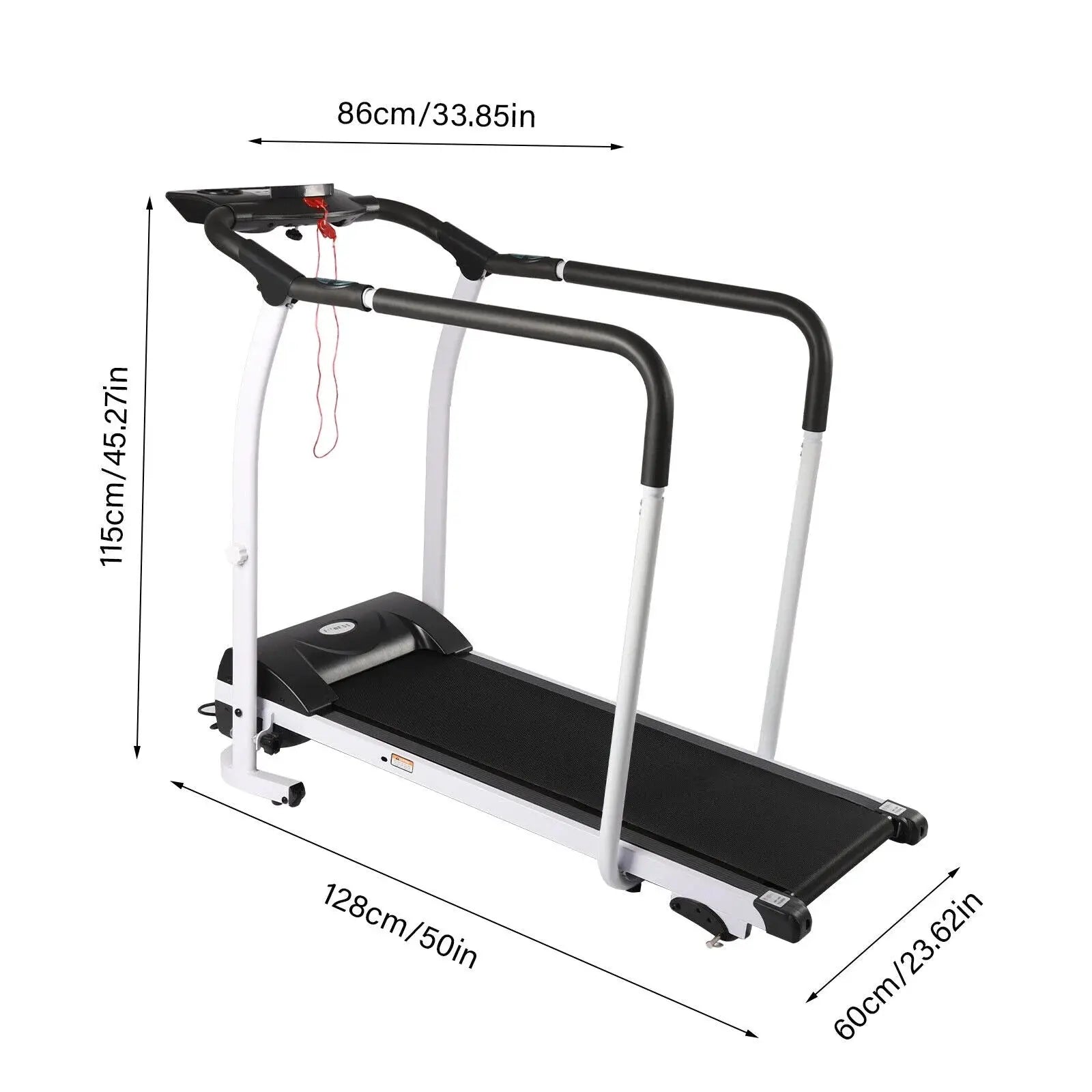 Recovery Fitness Walking Treadmill W/ Full Length Handrails Heart Rate Sensor