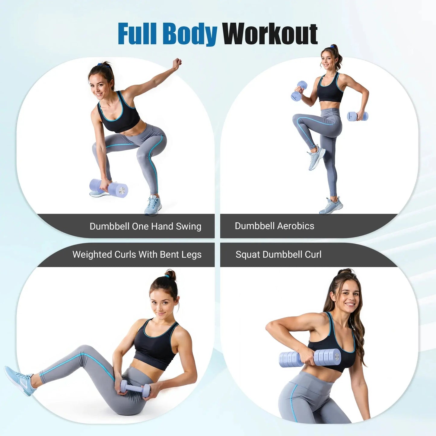 8.8 Lbs Adjustable Dumbbells Set of 2, 4-In-1 Free Weights for Women, Hand Weights for Home Gym, Blue