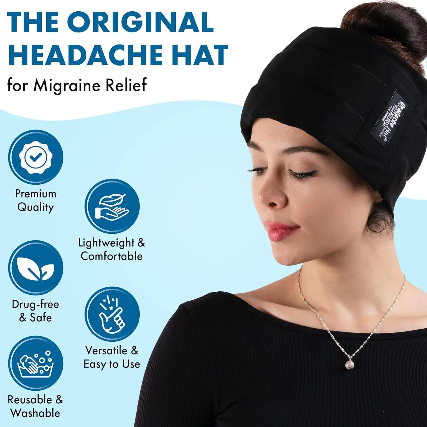 Halo - Migraine Relief Cap Long Lasting Cooling Ice Pack Mask - Cold Compress Head Wrap for Tension, Stress & Hangover Natural Cooling Therapy