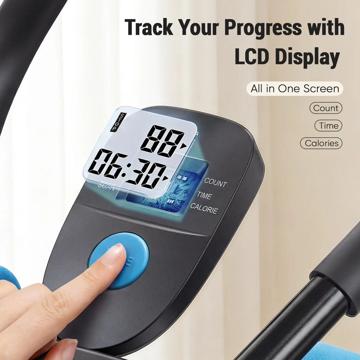 Ab Machine for Home Gym, Adjustable Ab Workout Equipment with LCD Display, Foldable Core Trainer, 440 Lbs Capacity, Blue