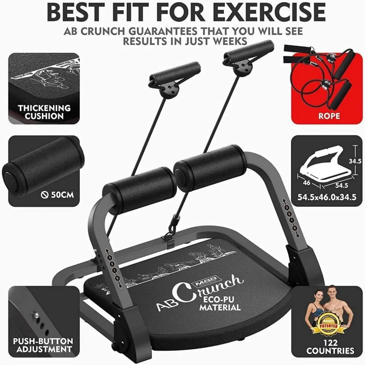 Ab Machine Ab Workout Equipment Sit up Machine & Exercise Equipment Ab Crunch Machine for Stomach Workout Ab Core Trainer Abdominal Machine for Home Gym with Resistance Bands