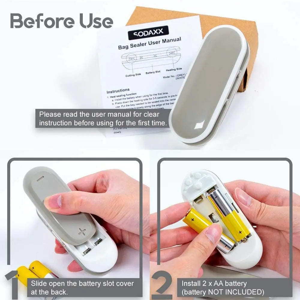 Mini Bag Sealer Heat Seal, Portable Vacuum Sealer with Hook, Heat Sealer, Chip Bag Sealer &amp; Cutter 2-In-1 (Grey) - Reseal for Snack Bags, Plastic Bags, Aluminum Bags