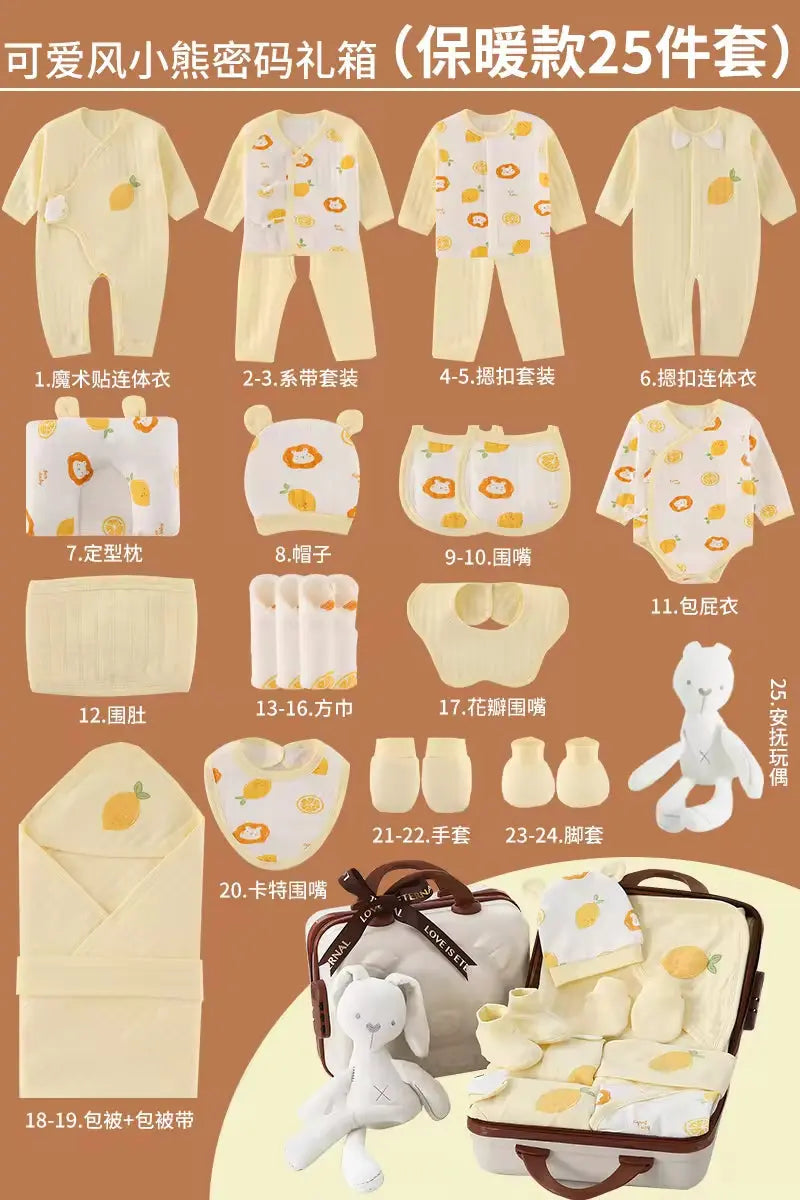 100% Cotton All Seasons Babies Gift Box Cotton Clothing Sets 18~25Pcs Pink Blue Yellow New Born Baby Clothes Gift Set