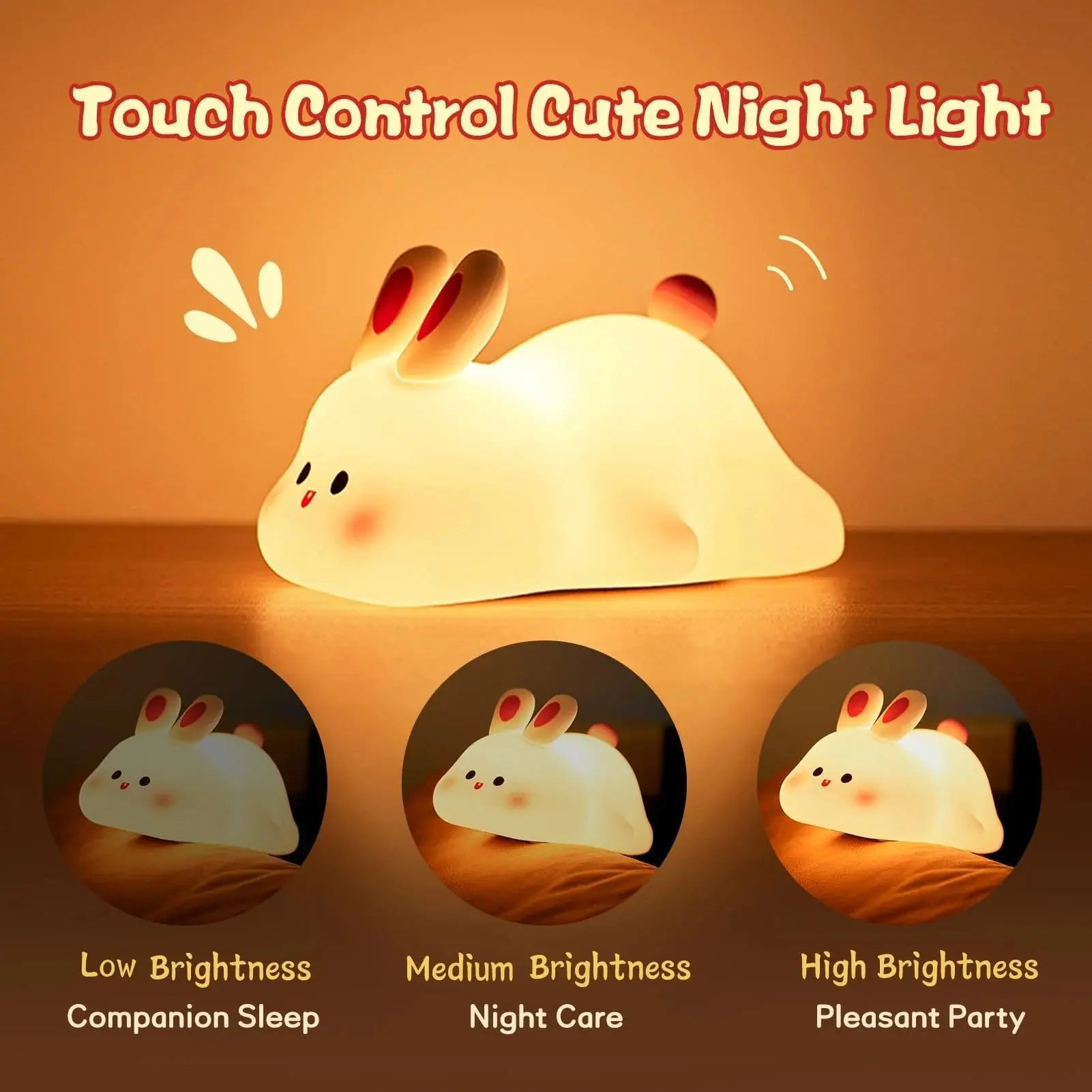 Cute LED Night Light Touch Sensor Cartoon Kid&#39;S Nightlights Big Face Rabbit Silicone Night Light Christmas Gift Bedside Lamp Home Decor