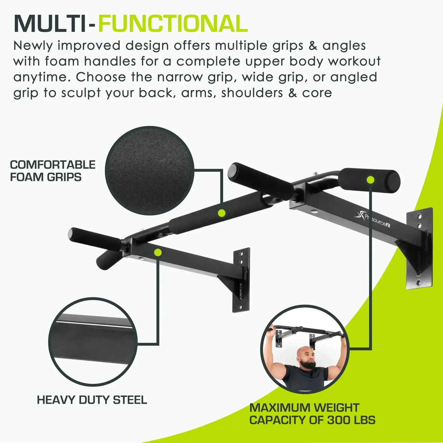 Space Saving Chin-Up Bar Heavy Duty 300Lbs, Garage Home Workout Equipment for Strength Training & Fitness