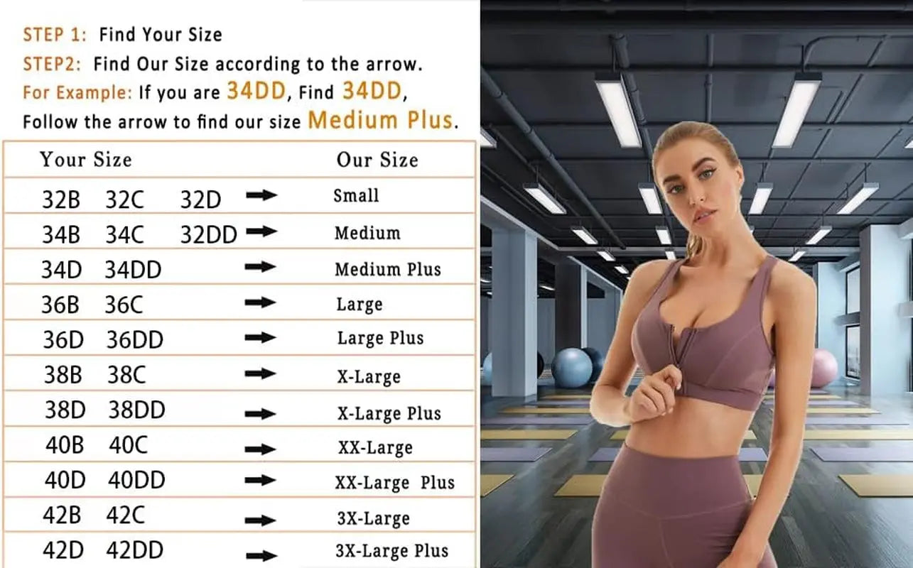 Womens Sports Bra with Zip Closure and Racerback,Wireless Bras,Four-Way Stretch Fabric with Removable Padded