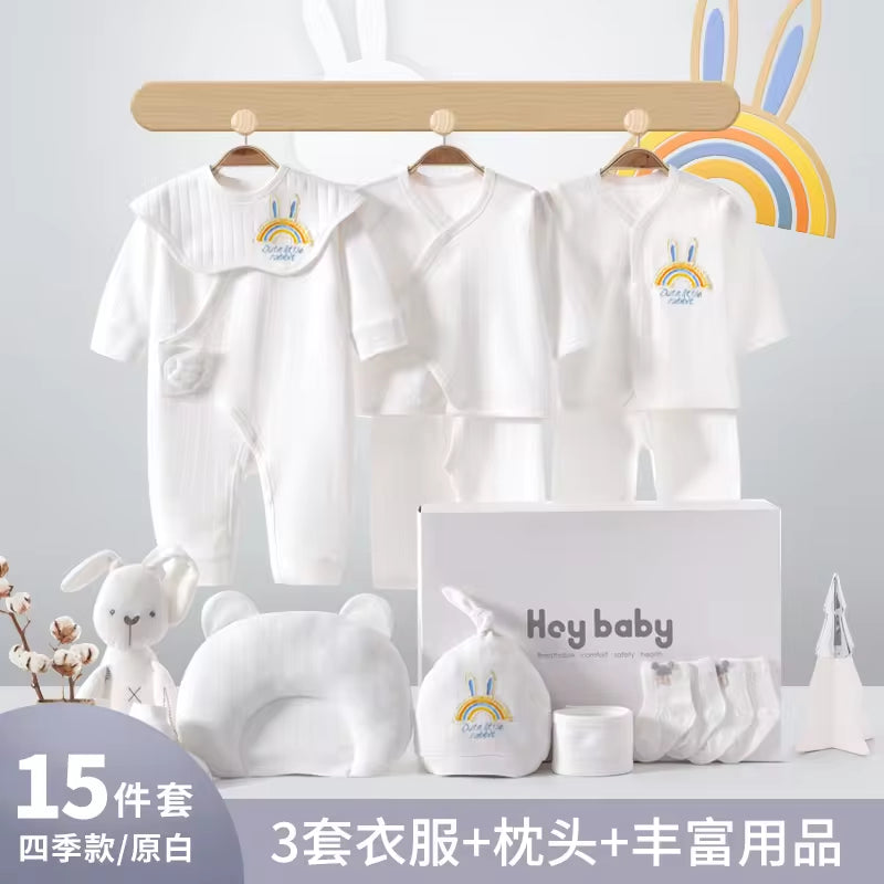 Four Seasons Style 15~20PCS New Born Baby Clothing Set Pure Cotton White Baby Rompers Baby Clothes Newborn Set Gift Box