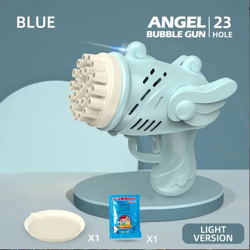 Angel Bubble Gun Rocket 23 Holes Bubbles Machine Gun Shape Automatic Blower with Bubble Liquid Toy for Kid Bubble Machine Gift