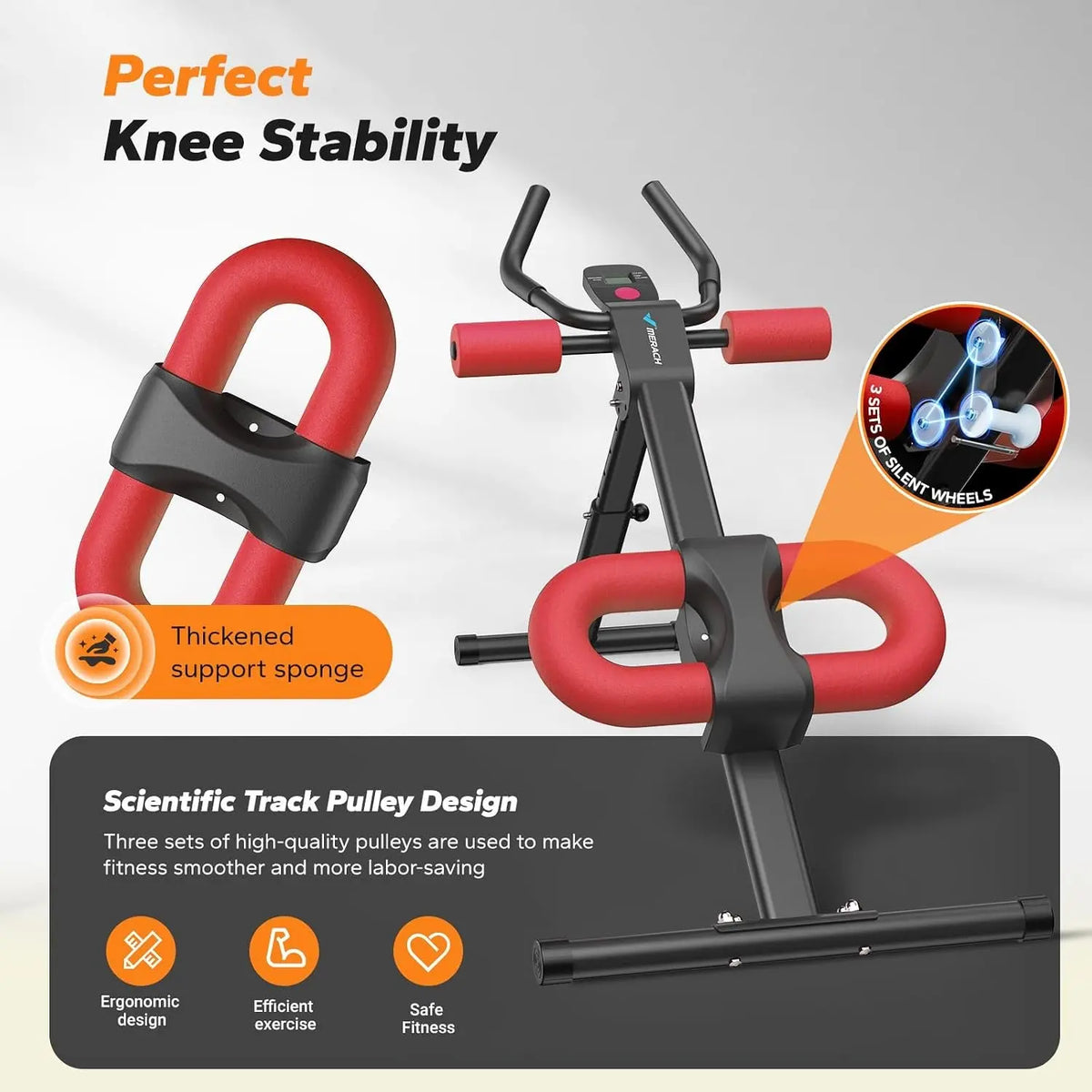 Ab Machine, Ab Workout Equipment, Adjustable Ab Trainer Machine for Abs Workout at Home Gym, Foldable, Knee Protection, Abdominal Trainer for Stomach Workout