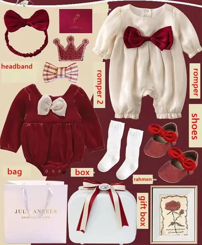 Newborn Baby Girl Festival Gift Gift Box Set Romper Sock Rattle Cute Babies Shower Clothing Set