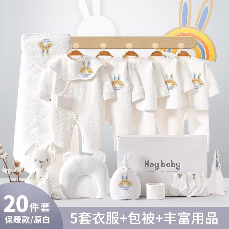 Four Seasons Style 15~20PCS New Born Baby Clothing Set Pure Cotton White Baby Rompers Baby Clothes Newborn Set Gift Box