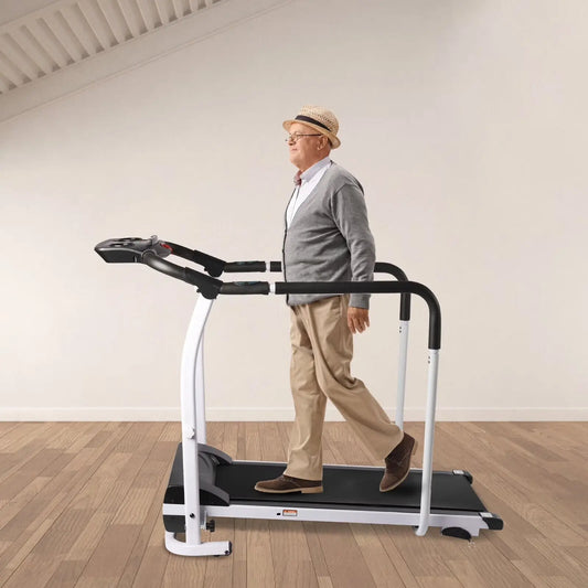 Recovery Fitness Walking Treadmill W/ Full Length Handrails Heart Rate Sensor