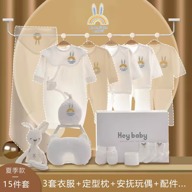 Four Seasons Style 15~20PCS New Born Baby Clothing Set Pure Cotton White Baby Rompers Baby Clothes Newborn Set Gift Box