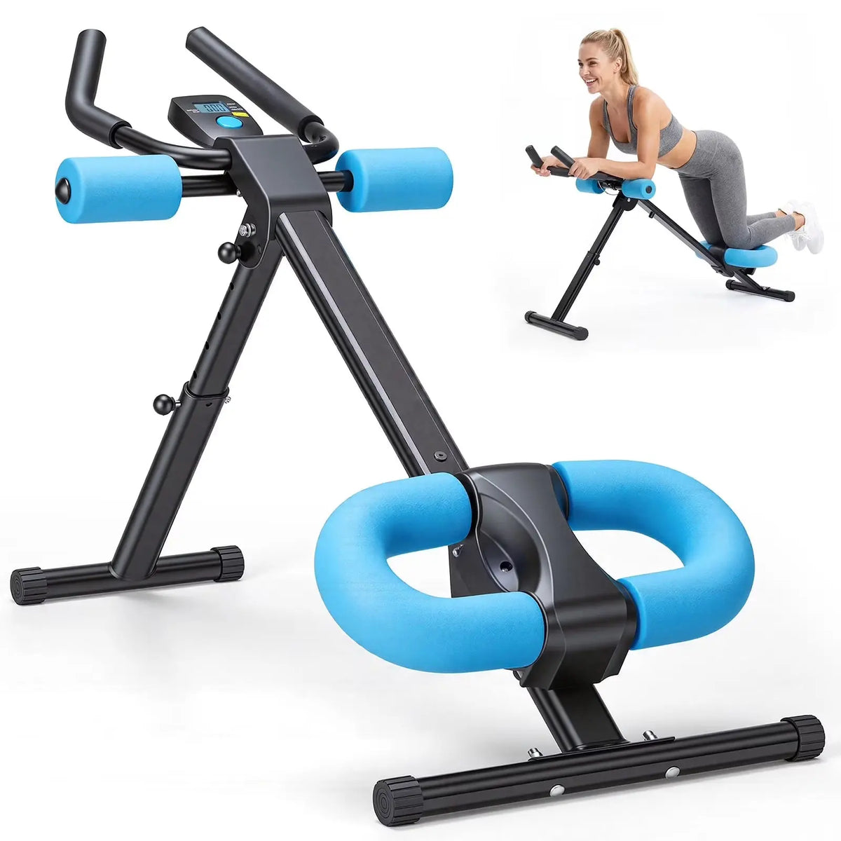 Ab Machine for Home Gym, Adjustable Ab Workout Equipment with LCD Display, Foldable Core Trainer, 440 Lbs Capacity, Blue