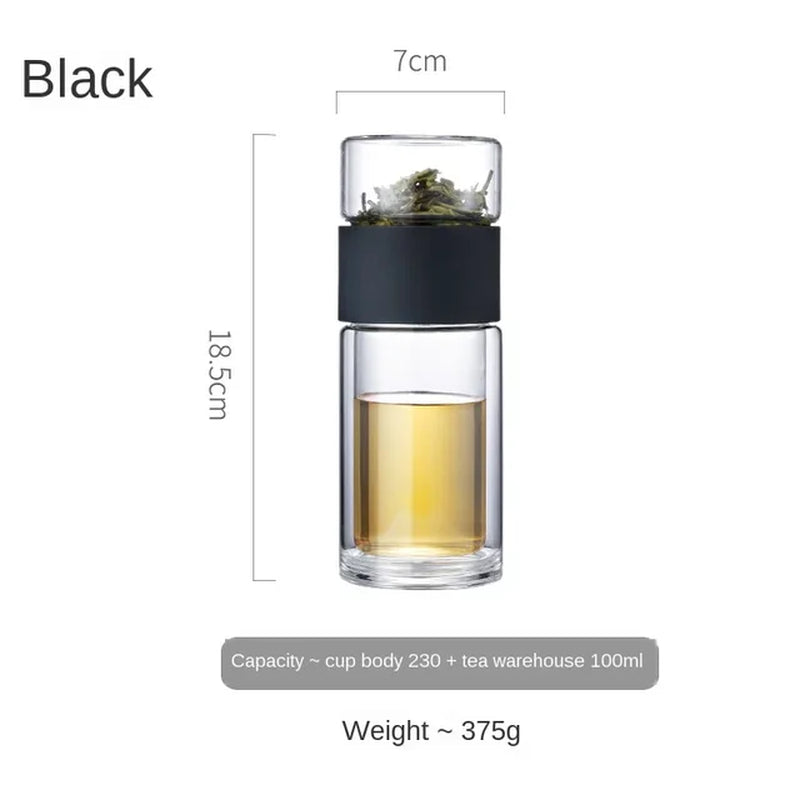 Oneisall Tea Water Bottle Travel Drinkware Portable Double Wall Glass Tea Infuser Filters the Tea Filter Tumbler Stainless Steel