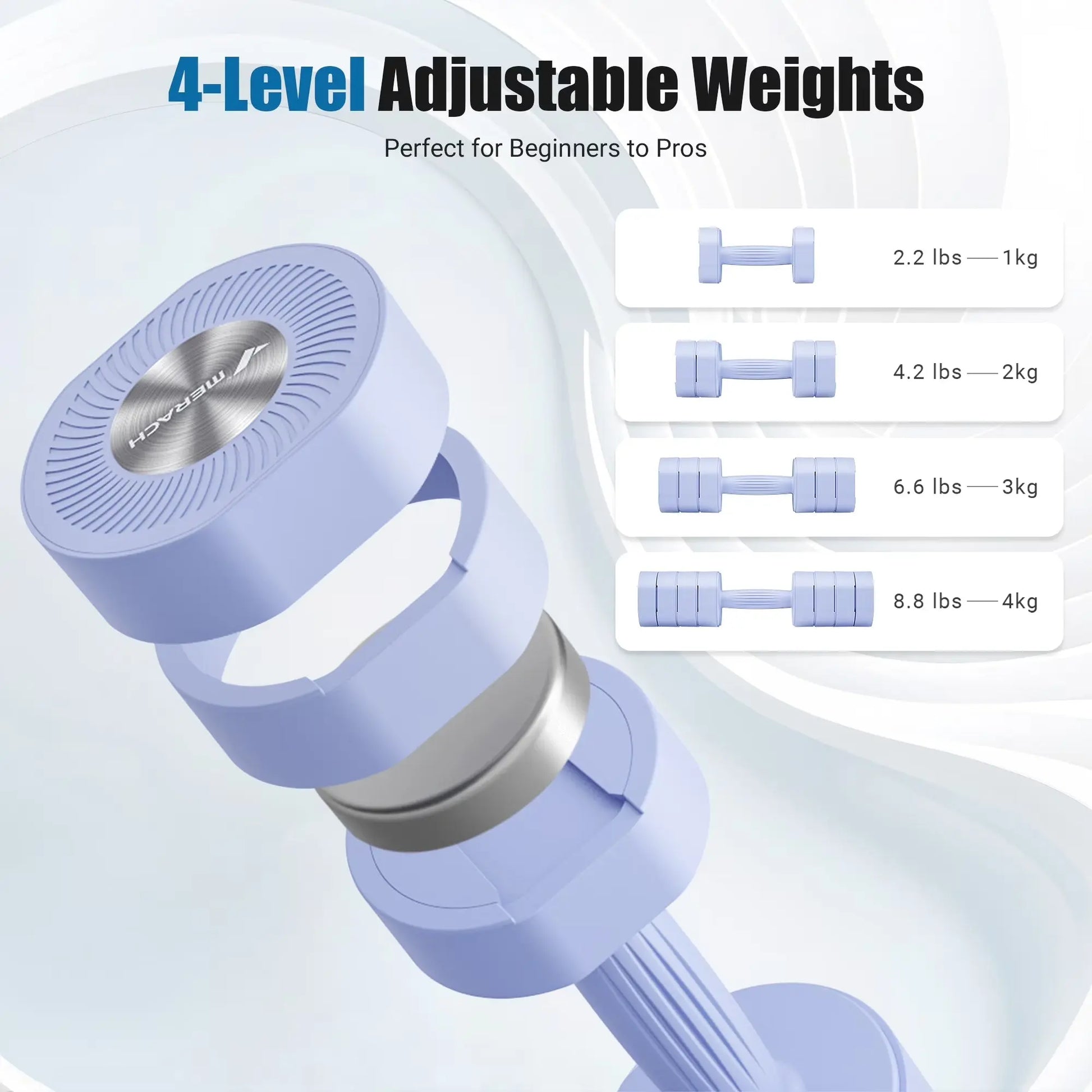 8.8 Lbs Adjustable Dumbbells Set of 2, 4-In-1 Free Weights for Women, Hand Weights for Home Gym, Blue