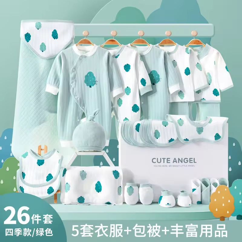 Spring Babies Gift Box 100% Cotton Clothing Sets 24Pcs 26Pcs Pink Green Yellow New Born Baby Clothes Gift Set